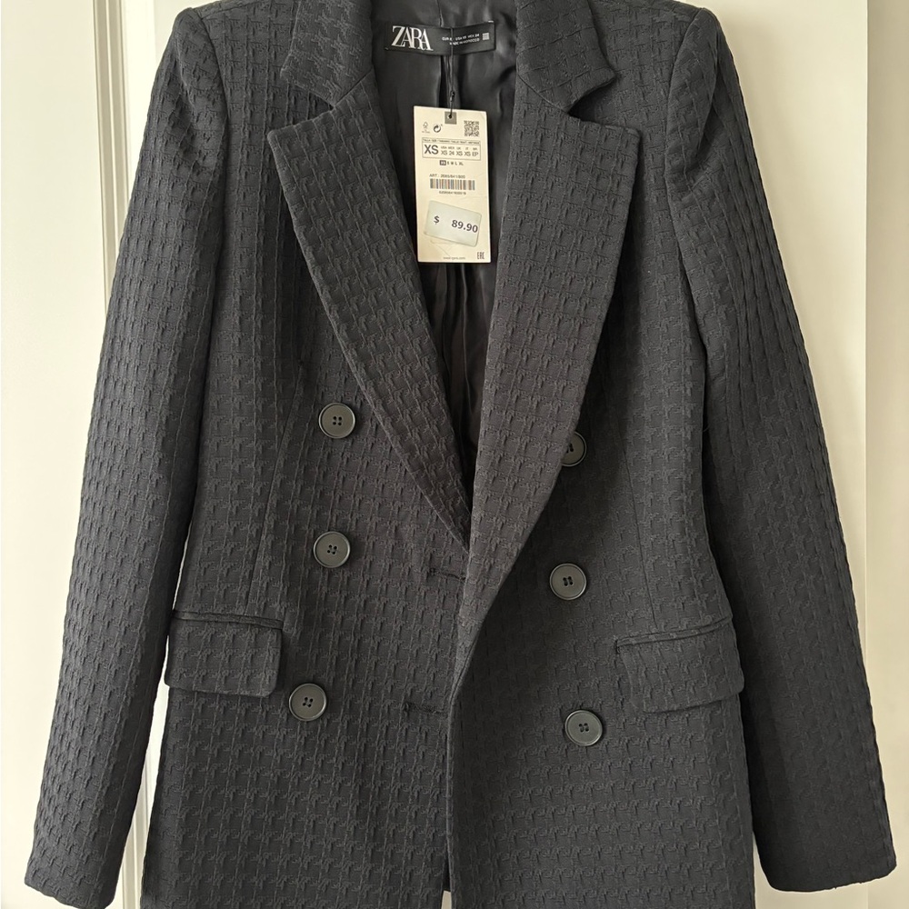 Zara Women's Navy Double-Breasted Blazer